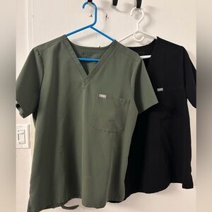 Figs Olive and Black Scrub Tops
